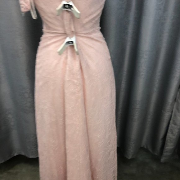 New Blush Baby Pink Rose Gold Lace Dress, Elegant Bridesmaid Formal Strapless - Picture 14 of 15